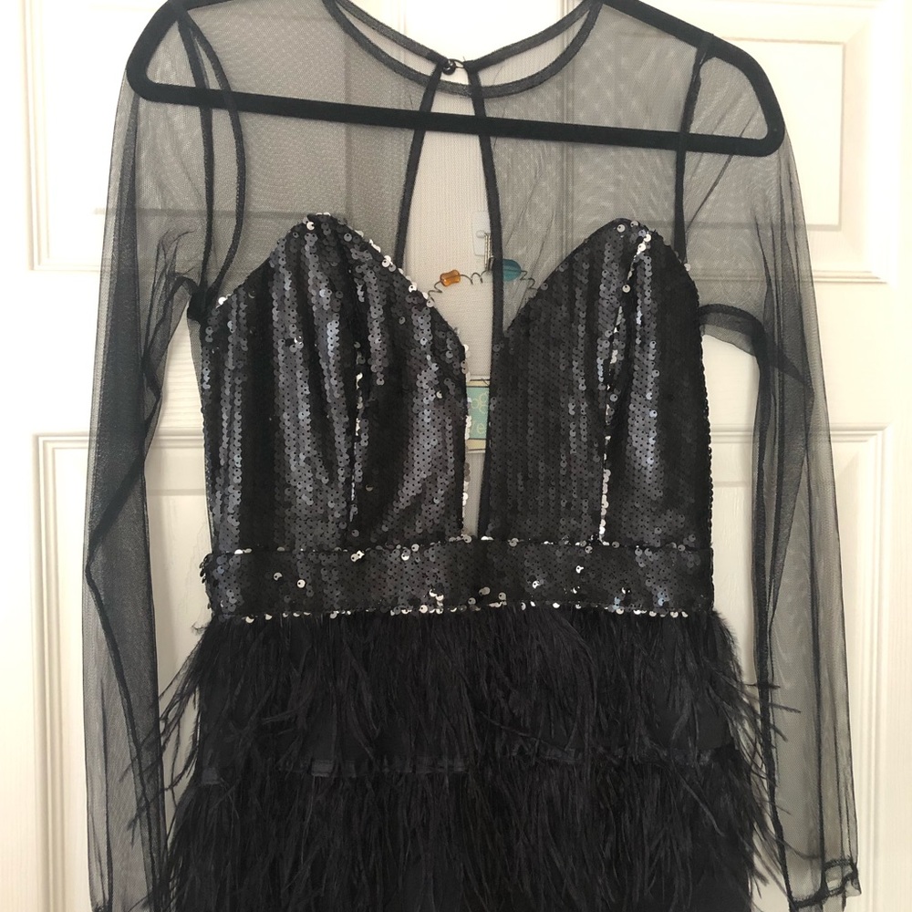 Elegant Sequin Dress with Ostrich Feathers